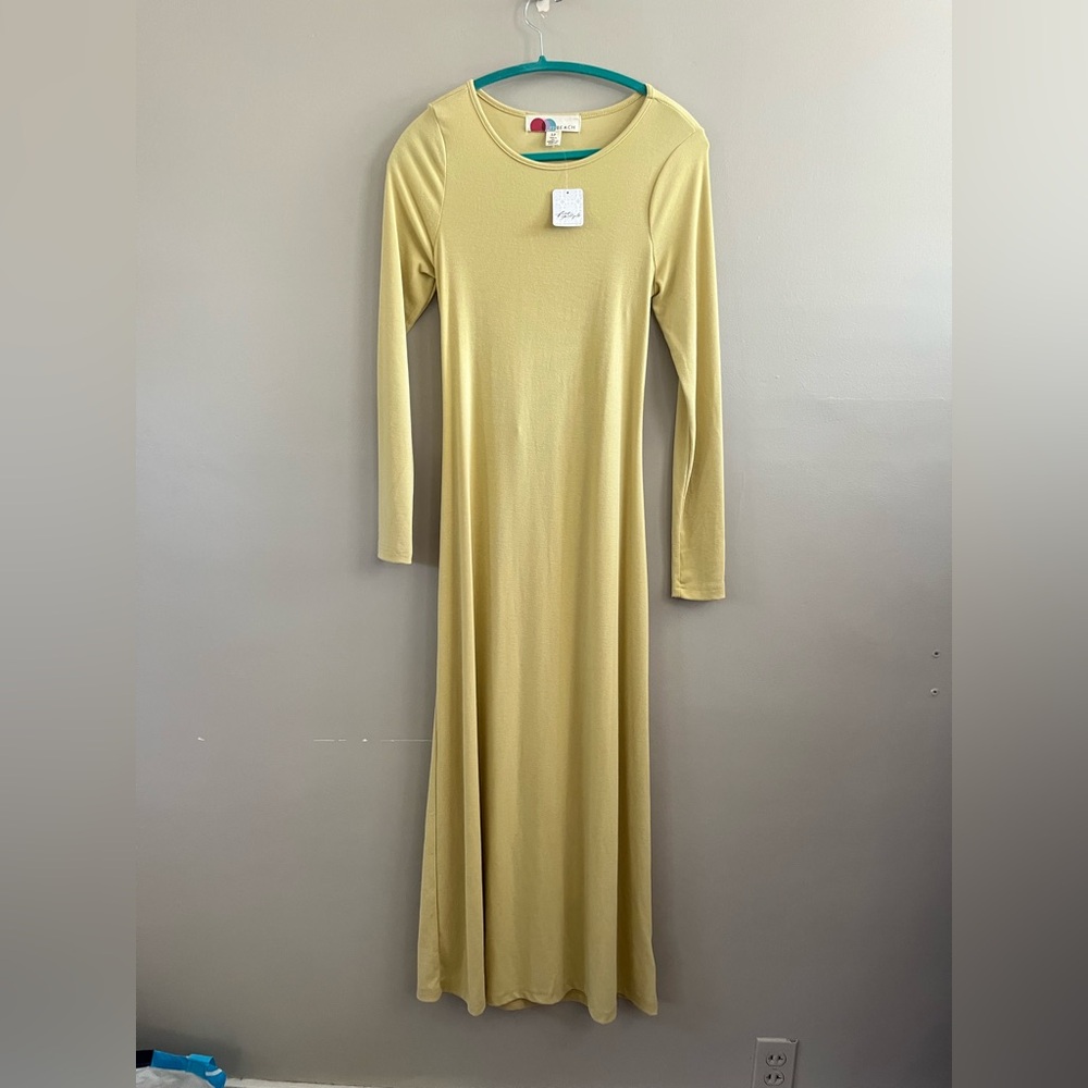 Free People FP Beach Aubre. Maxi Dress Long Sleeve Open back Yellow Boho‎ - Picture 2 of 8